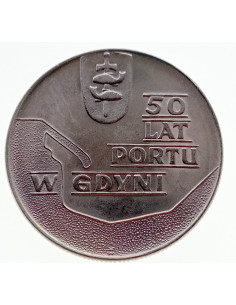 Awers monety 10 Złotych 1972 50 lat portu w Gdyni