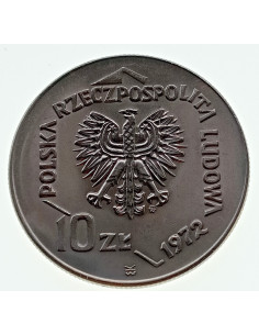 Awers monety 10 Złotych 1972 50 lat portu w Gdyni 2