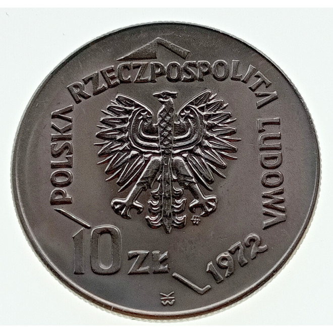 Rewers monety 10 Złotych 1972 50 lat portu w Gdyni