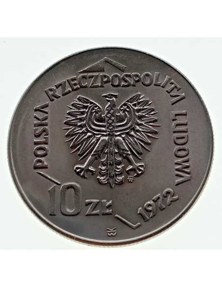 Rewers monety 10 Złotych 1972 50 lat portu w Gdyni