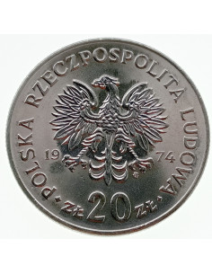 Awers monety 20 Złotych 1974 Marceli Nowotko 2