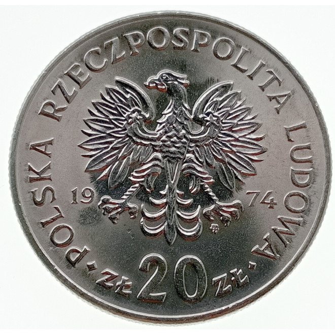 Rewers monety 20 Złotych 1974 Marceli Nowotko