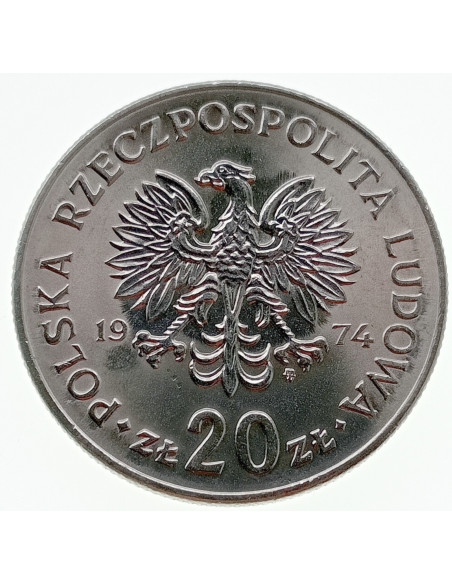 Rewers monety 20 Złotych 1974 Marceli Nowotko