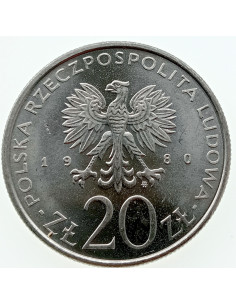 Awers monety 20 Złotych 1980 Igrzyska XXII Olimpiady Moskwa 1980 2