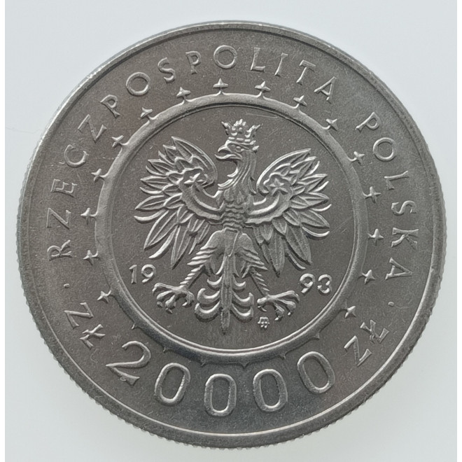 Rewers monety 20 000 Złotych 1993 Zamek w Łańcucie