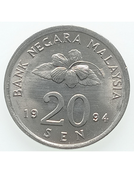Rewers monety Malezja 20 Sen 1994