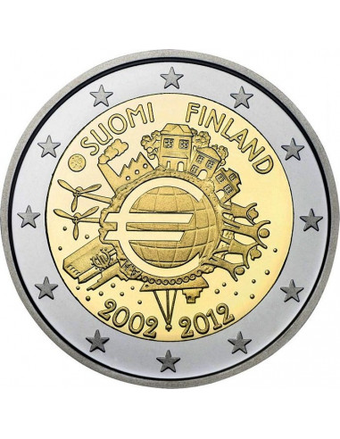 Awers monety 2 euro 2012 10lecie banknotów i monet euro Finlandia