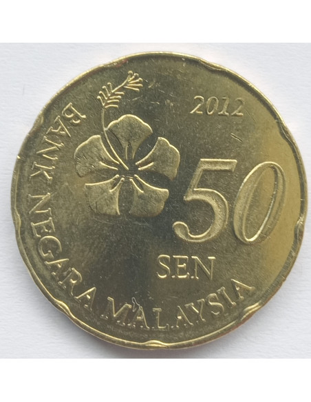 Rewers monety Malezja 50 Sen 2012