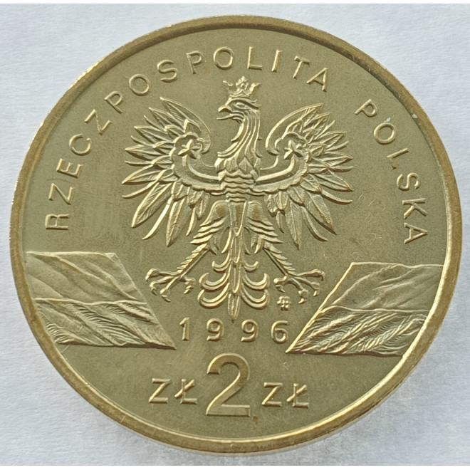 Rewers monety 2 zł 1996 Zwierzęta świata: Jeż łac. Erinaceus europaeus