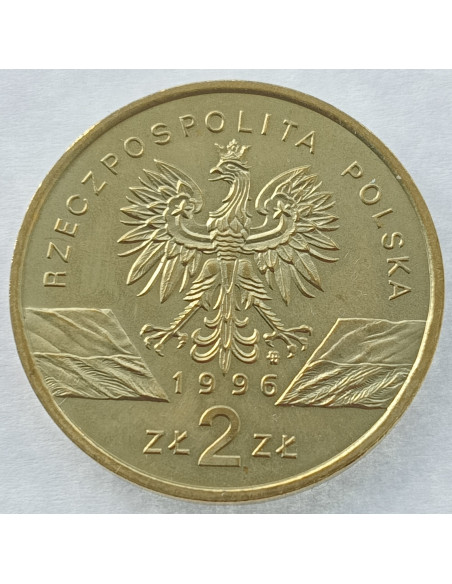 Rewers monety 2 zł 1996 Zwierzęta świata: Jeż łac. Erinaceus europaeus