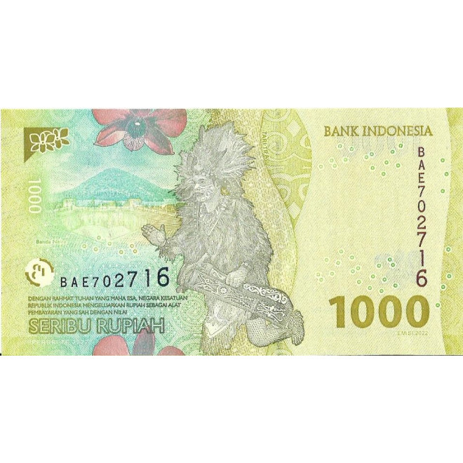 Tył banknotu Indonezja 1 000 Rupi 2022 UNC