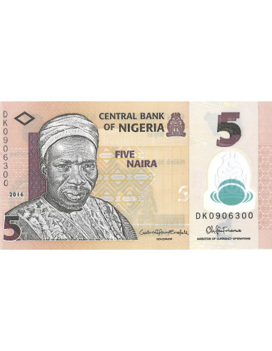 Przód banknotu Nigeria 5 Naria 2016 UNC