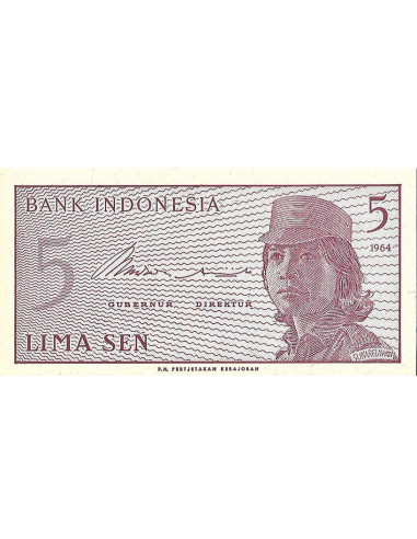 Przód banknotu Indonezja 5 Sen 1964 UNC