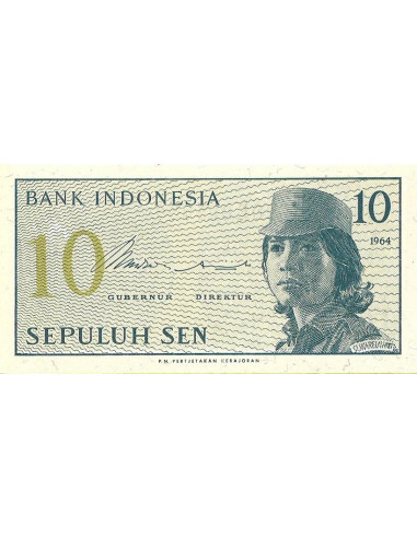 Przód banknotu Indonezja 10 Sen 1964 UNC