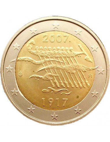 Awers monety 2 euro 2007 90lecie niepodległości Finlandii