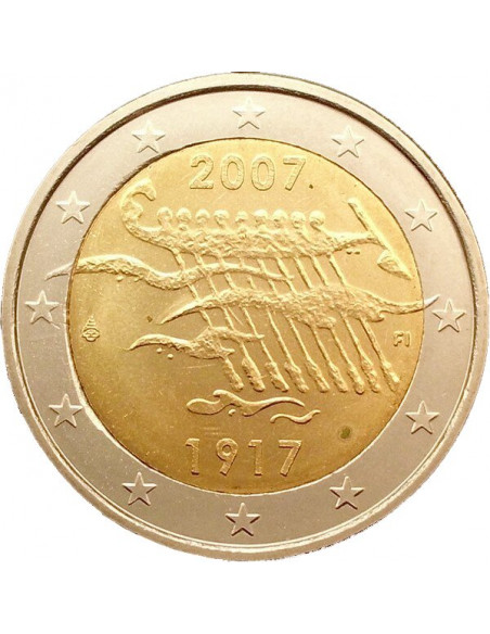 Awers monety Finlandia 2 euro 2007 90lecie niepodległości Finlandii