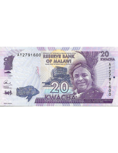Przód banknotu Malawi 20 Kwacha 2015 UNC