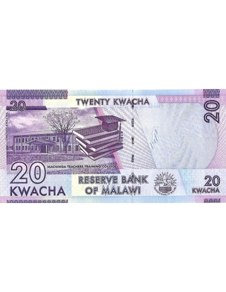 Tył banknotu Malawi 20 Kwacha 2015 UNC