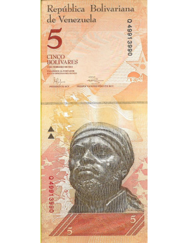 Przód banknotu Wenezuela 5 Bolivar 2011 UNC