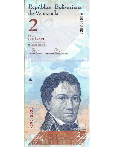 Przód banknotu Wenezuela 2 Bolivar 2012 UNC