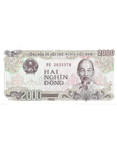 Przód banknotu Wietnam 2000 Dong 1988 UNC