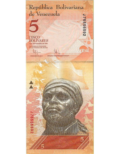 Przód banknotu Wenezuela 5 Bolivar 2009 UNC