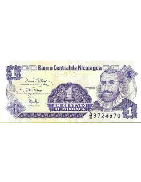 Przód banknotu Nikaragua 1 Centavo 1991 UNC