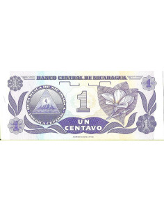Przód banknotu Nikaragua 1 Centavo 1991 UNC 2