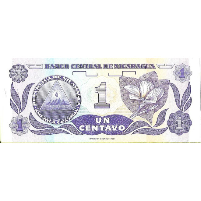 Tył banknotu Nikaragua 1 Centavo 1991 UNC