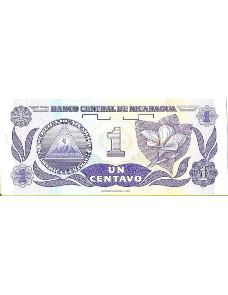 Tył banknotu Nikaragua 1 Centavo 1991 UNC