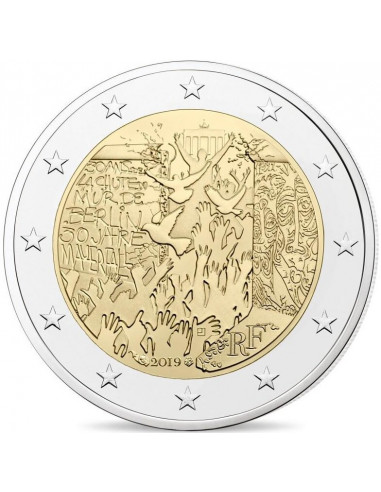 Awers monety 2 euro 2019 30 rocznica Upadku Muru Berlińskiego Francja