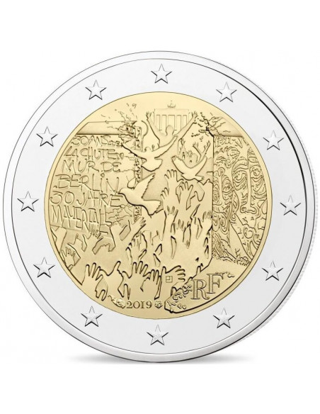 Awers monety Francja 2 euro 2019 30 rocznica Upadku Muru Berlińskiego Francja