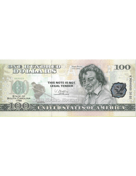 Przód banknotu USA 100 Dolarów 2022 South Carolina Commemorative Dollar