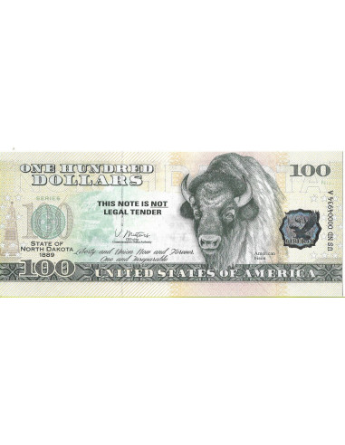 Przód banknotu USA 100 Dolarów 2022 North Dakota Commemorative Dollar