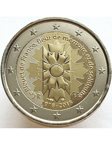 Awers monety Francja 2 euro 2018 Bleuet de France chaber symbol pamięci i solidarności
