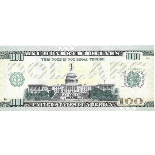 Tył banknotu USA 100 Dolarów 2022 Rhode Island Commemorative Dollar