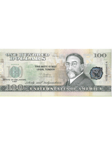 Przód banknotu USA 100 Dolarów 2022 Delaware Commemorative Dollar