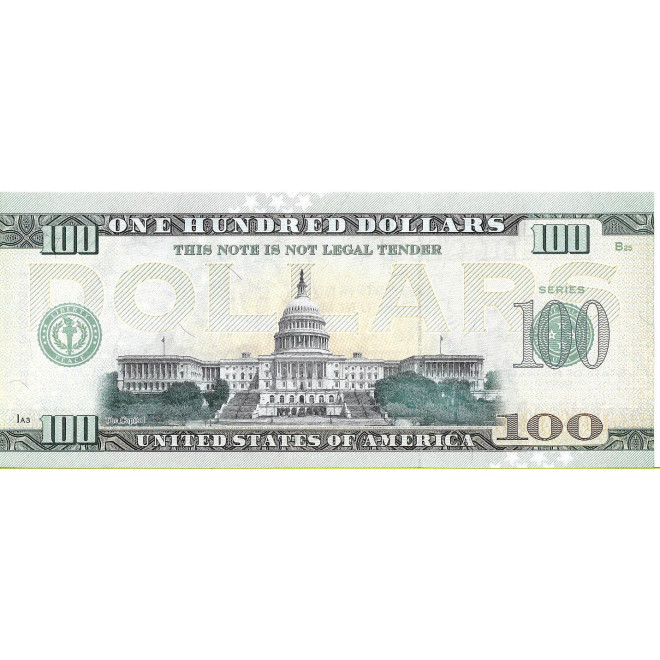 Tył banknotu USA 100 Dolarów 2022 Nebraska Commemorative Dollar