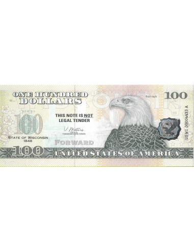 Przód banknotu USA 100 Dolarów 2022 Wiscnsin Commemorative Dollar