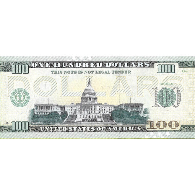 Tył banknotu USA 100 Dolarów 2022 Wiscnsin Commemorative Dollar