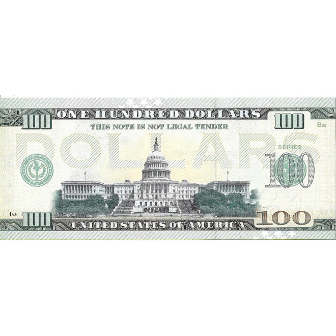 Tył banknotu USA 100 Dolarów 2022 New Jersey Commemorative Dollar