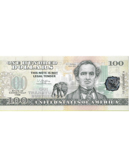 Przód banknotu USA 100 Dolarów 2022 Connecticut Commemorative Dollar