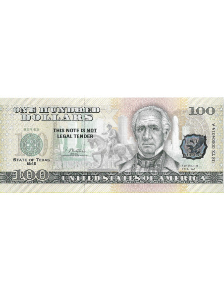 Przód banknotu USA 100 Dolarów 2022 Texas Commemorative Dollar