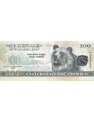Przód banknotu USA 100 Dolarów 2022 Montana Commemorative Dollar