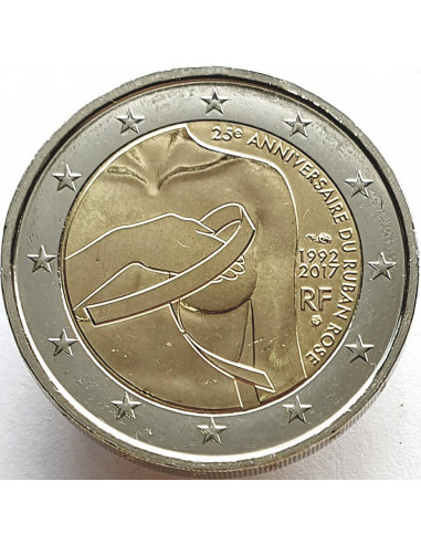 Awers monety 2 euro 2017 25 rocznica badań nad rakiem piersi