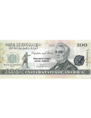 Przód banknotu USA 100 Dolarów 2022 Vermont Commemorative Dollar