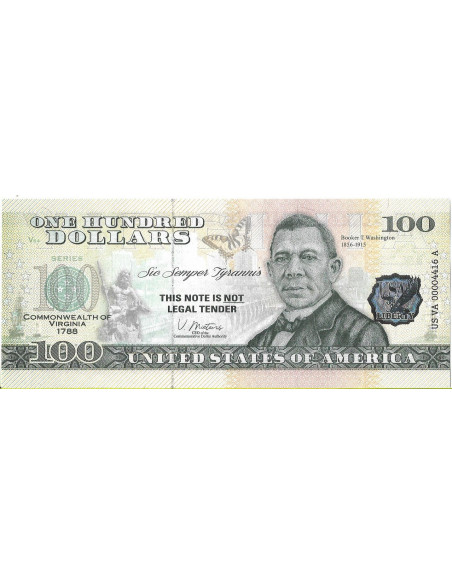 Przód banknotu USA 100 Dolarów 2022 Virginia Commemorative Dollar