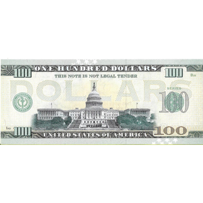 Tył banknotu USA 100 Dolarów 2022 Virginia Commemorative Dollar