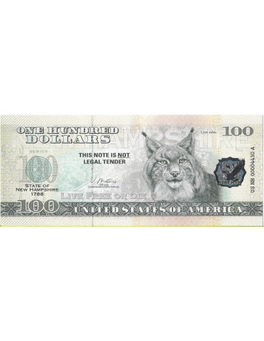 Przód banknotu USA 100 Dolarów 2022 New Hampshire Commemorative Dollar