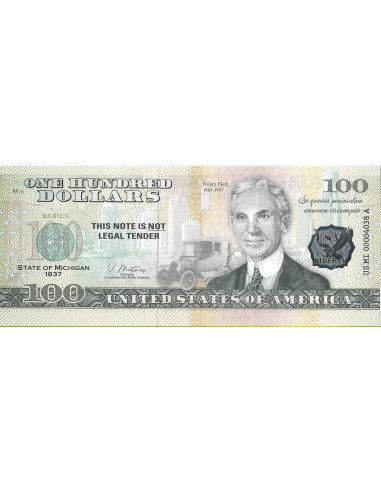 Przód banknotu USA 100 Dolarów 2022 Michigan Commemorative Dollar